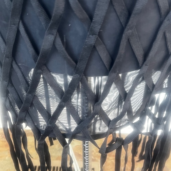 AKIRA Viva Las Vegas Mesh Fringe Skirt Size L | Party Festival Boho Goth Edgy - Picture 4 of 14